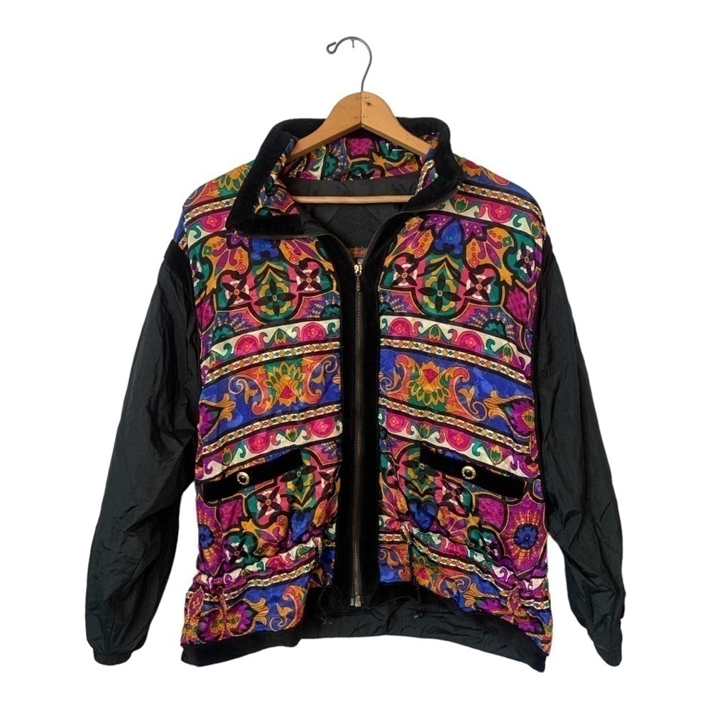 East West 90s Vintage Windbreaker Zip Jacket Velvet Detail Indie Sleaze Y2K M